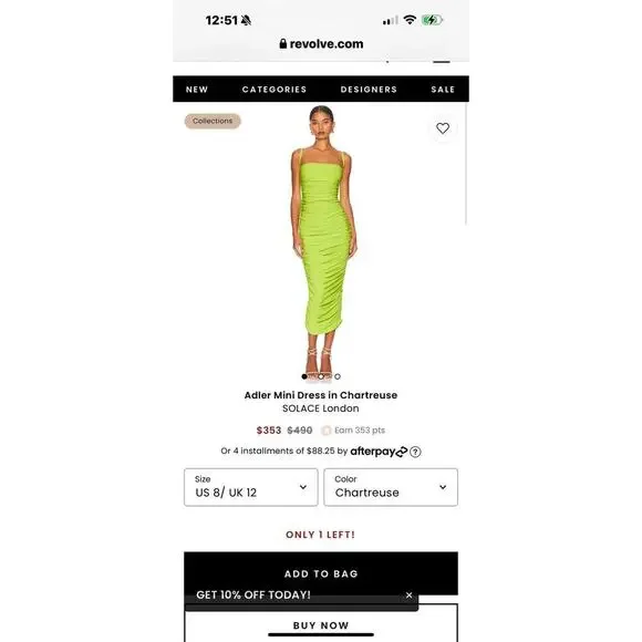 SOLACE London Women's Adler Midi Dress in Chartreuse Size 4 NWT